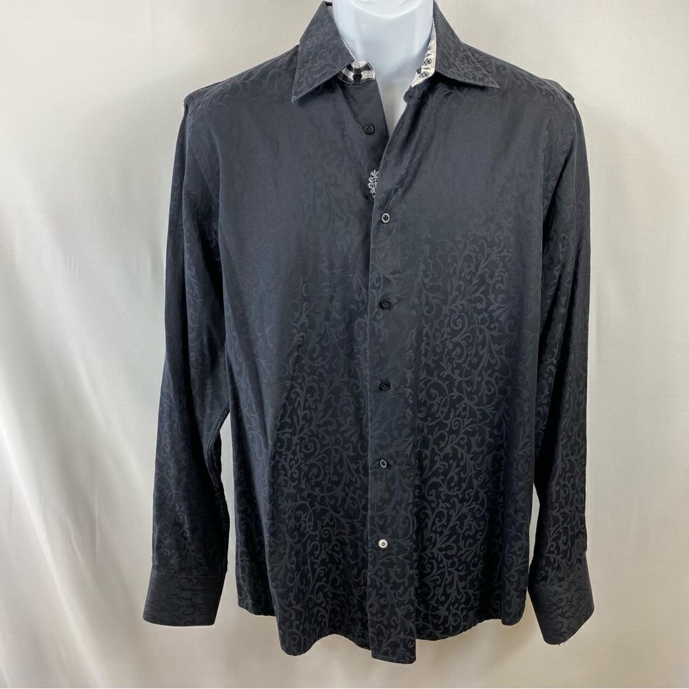 Robert Graham, Black Button Down Dress Shirt With Coordinating Cuffs